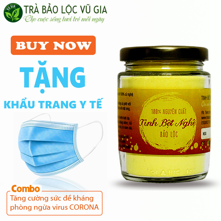 Tinh Bột Nghệ Nguyên Chất Vũ Gia (100g/hũ) + Tặng Khẩu Trang Y Tế - Hỗ trợ dạ dày, tiêu hóa, đắp mặt nạ đjep da, dưỡng da, xóa mờ thâm nám tàn nhang - Đã được kiểm nghiệm y tế