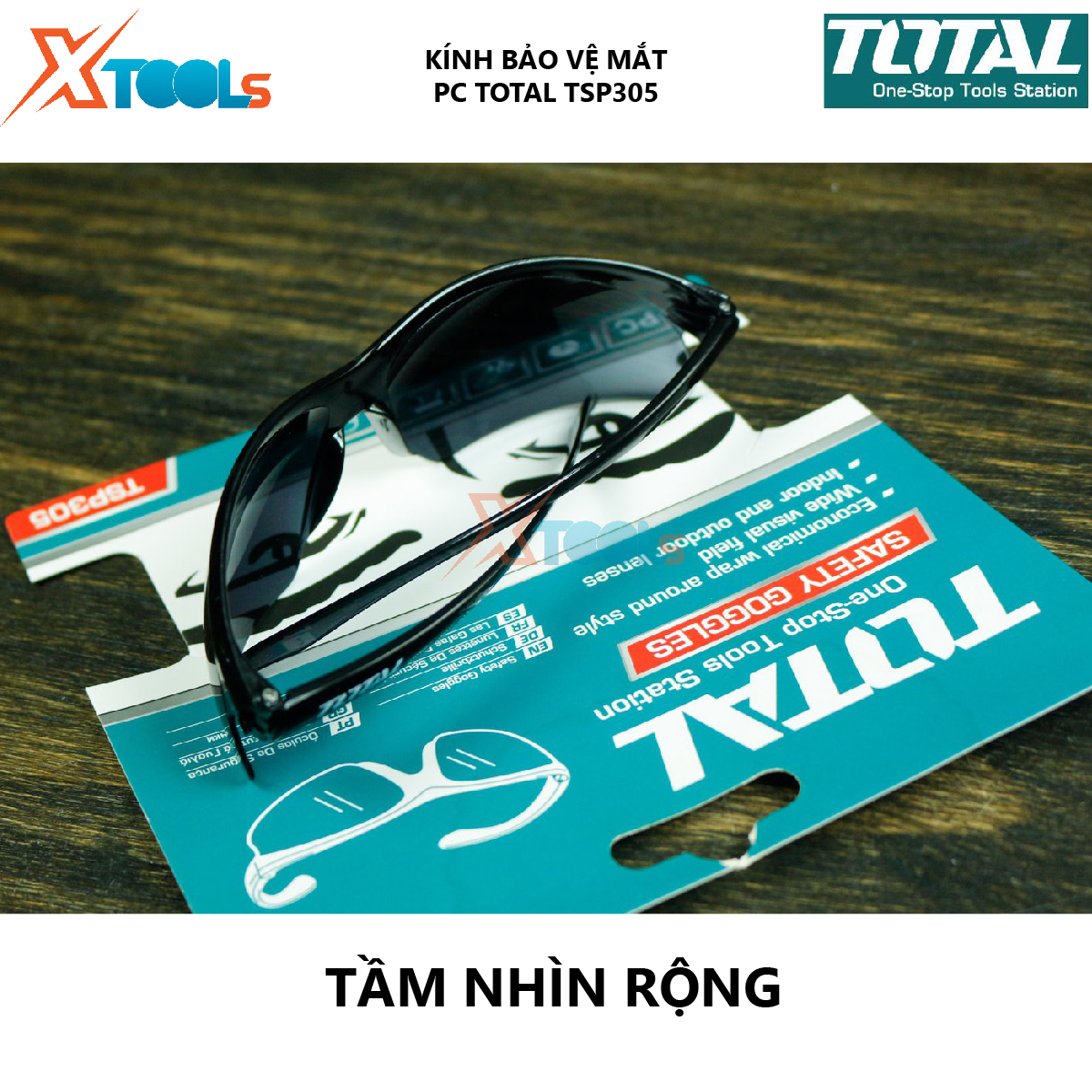Kính bảo hộ lao động TOTAL TSP305  kính đen bảo vệ thợ hàn chất liệu nhựa dẻo có độ bền cao, thiết kế ôm trọn, bảo vệ mắt XTOOLs