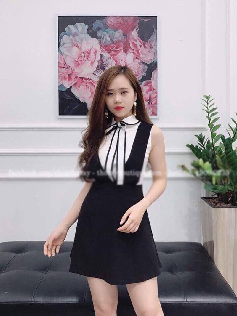 Đầm nữ xòe hai dây cổ sơ mi thời trang mới pk đ27