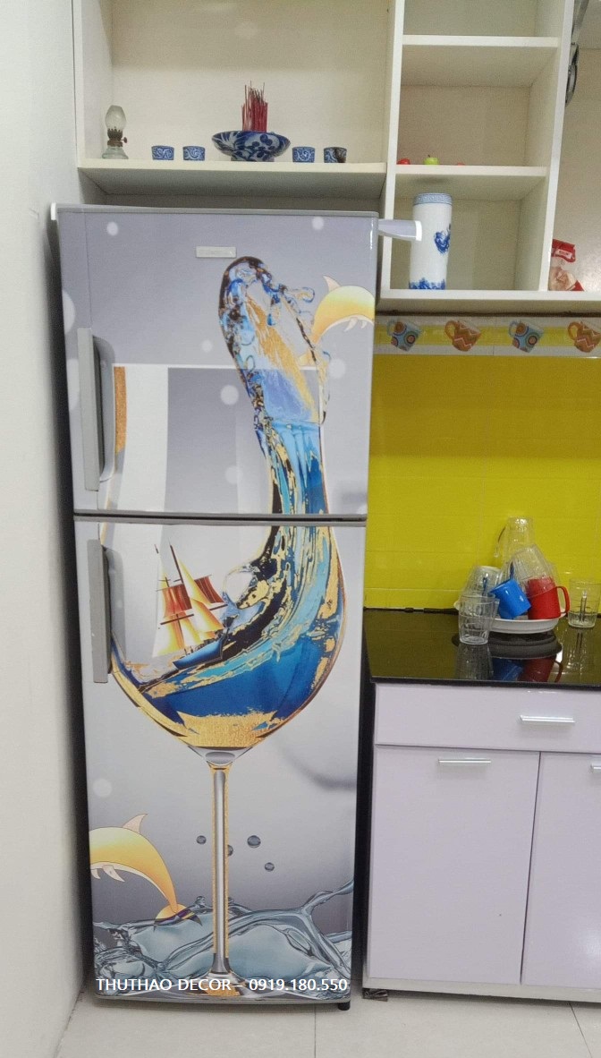 [HCM]Decal Dán Tủ Lạnh LY RƯỢU THUYỀN VƯỢT SÓNG  - THUTHAODECOR