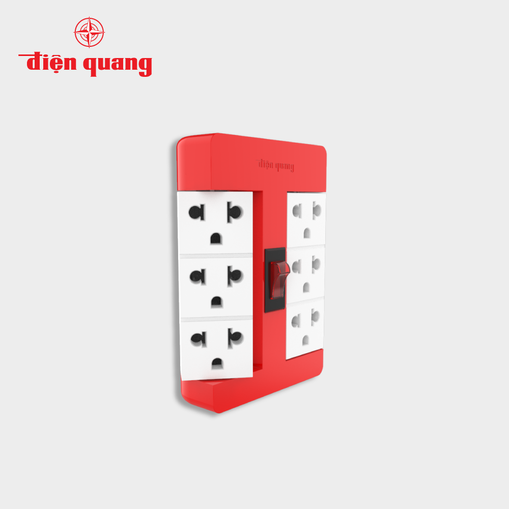 Ổ cắm xoay 90º Điện Quang ĐQ ESK RT 63RW (6 lỗ 3 chấu, màu đỏ trắng)