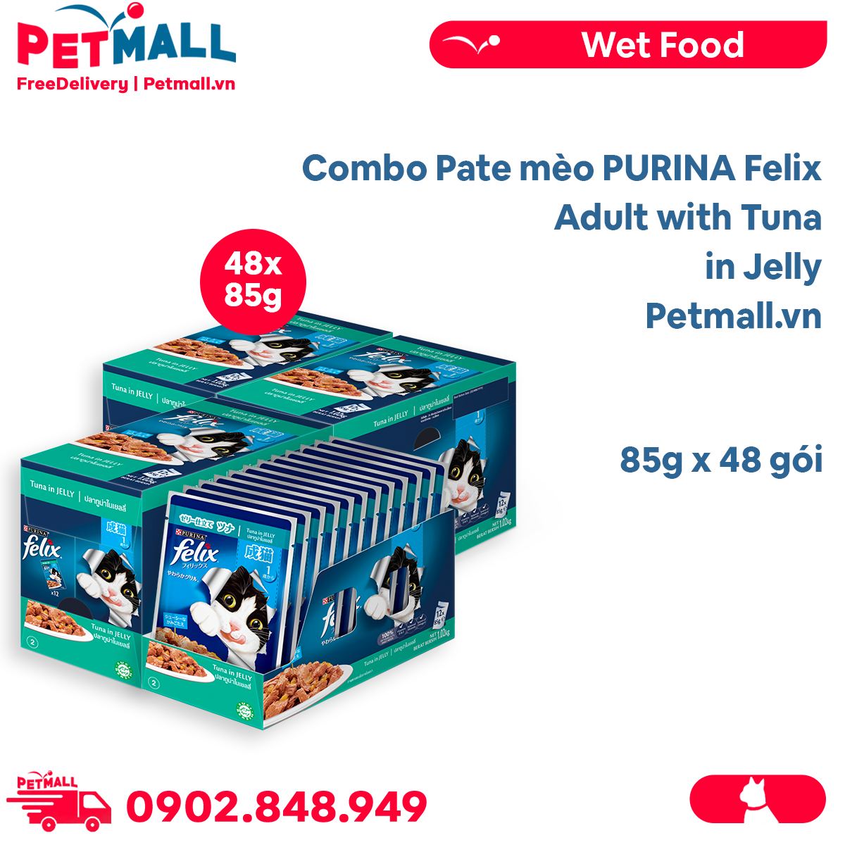 Combo pate mèo purina felix adult with tuna in jelly 85g - 48 gói petmall
