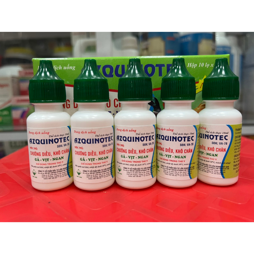 Chướng diều, khô chân gà vịt ngan azquinotec mào thâm, tiêu chảy phân xanh trắng, xù lông, sã cánh,mào thâm, sưng đầu.