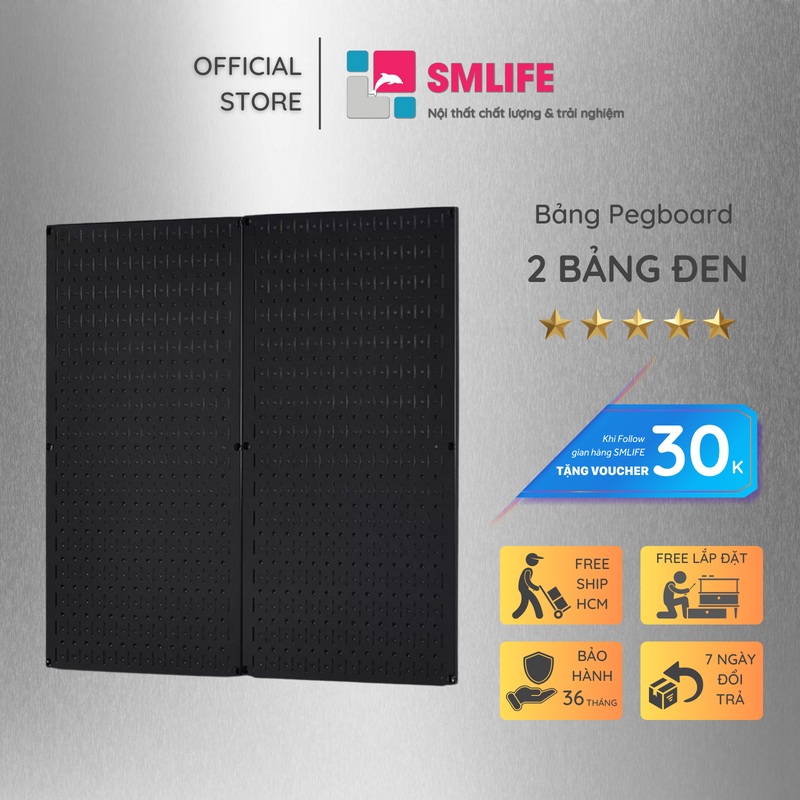 Bộ 2 bảng treo dụng cụ smlife pegboard đứng 80×40 – đen