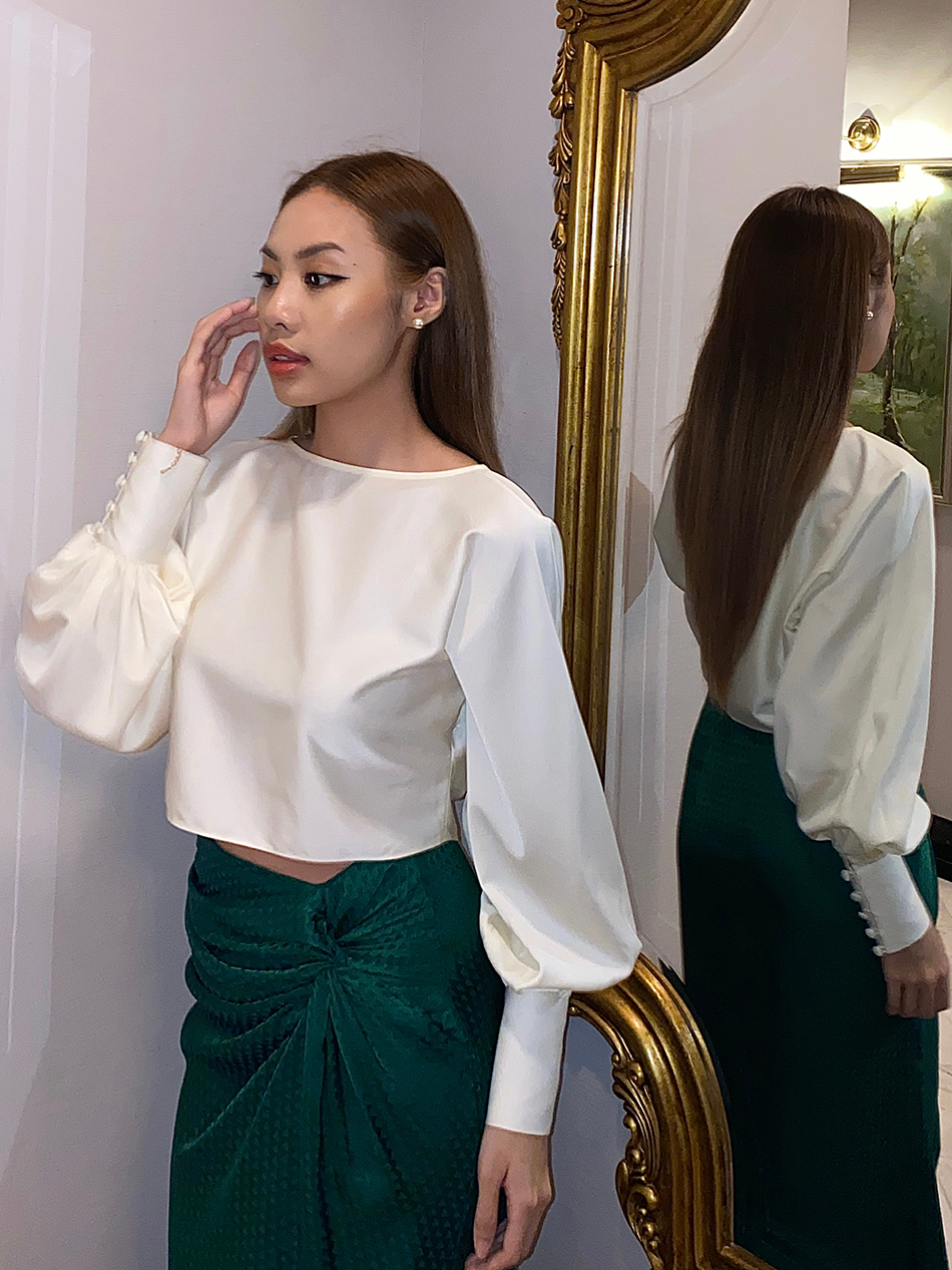 RANDOMLIST - Áo kiểu nữ lụa dáng crop-top sang trọng