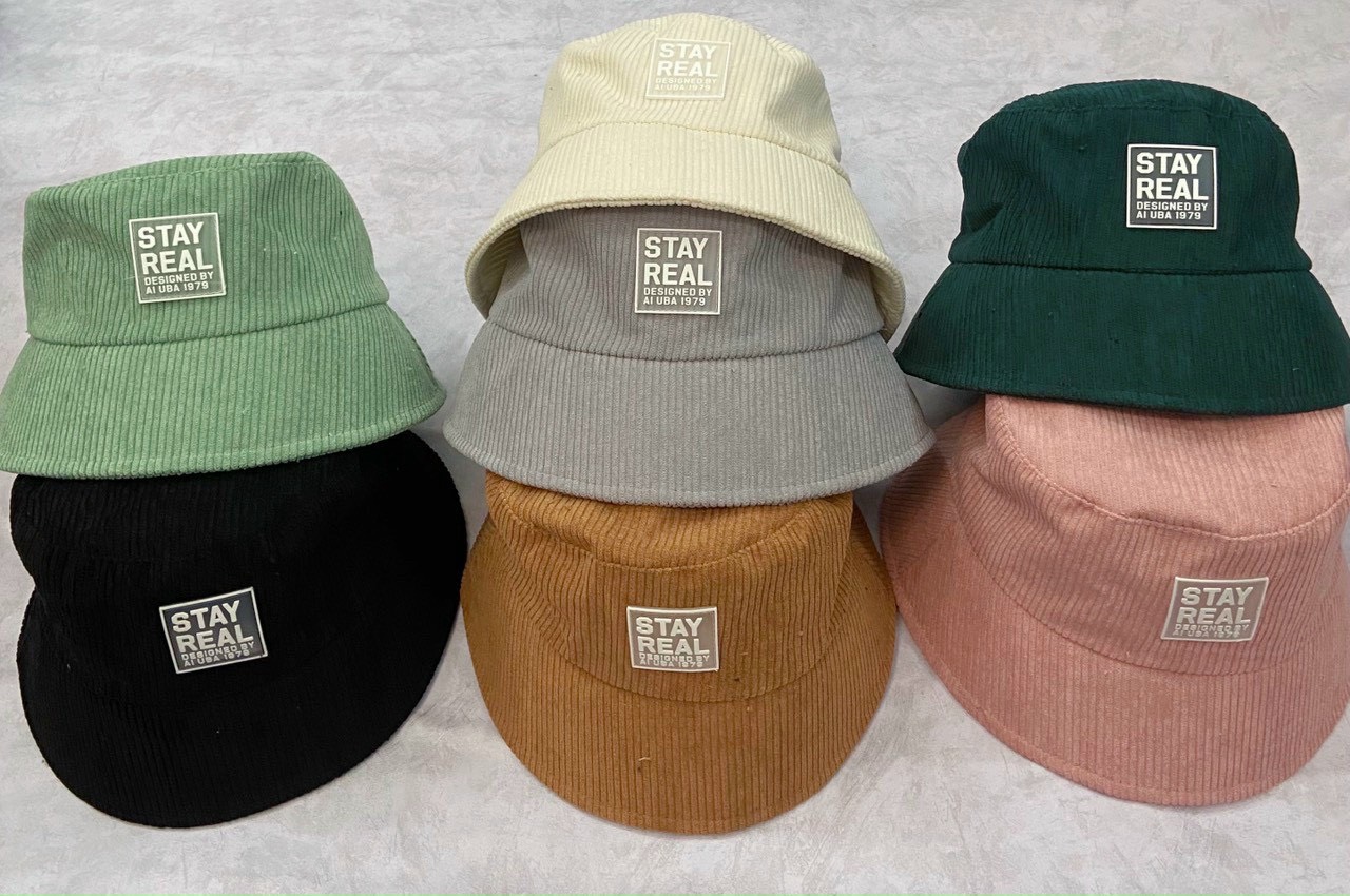 Mũ bucket vành cụp - Nón tai bèo thêu STAY REAL chất nhung tăm cao cấp Ulzzang form unisex nam nữ