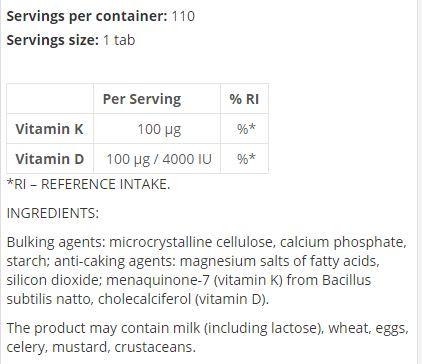 OSTROVIT VITAMIN D3 4000IU+K2 100 VIÊN