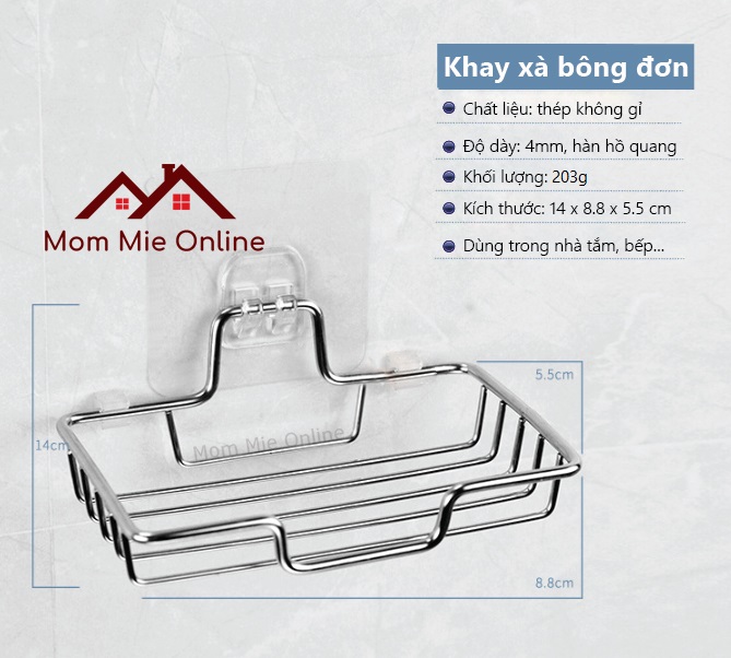 Khay để xà bông vật dụng phòng tắm bằng inox dán tường chịu lực - Q006