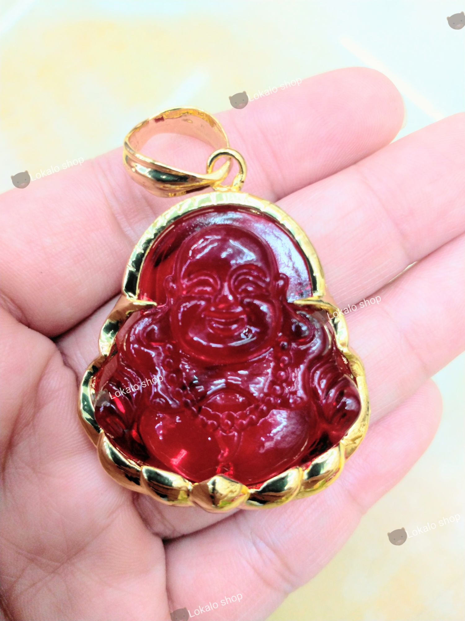 Mặt dây chuyền phật di lạc cẩm thạch đỏ vui vẻ - đeo may mắn hạnh phúc bình an lokalo