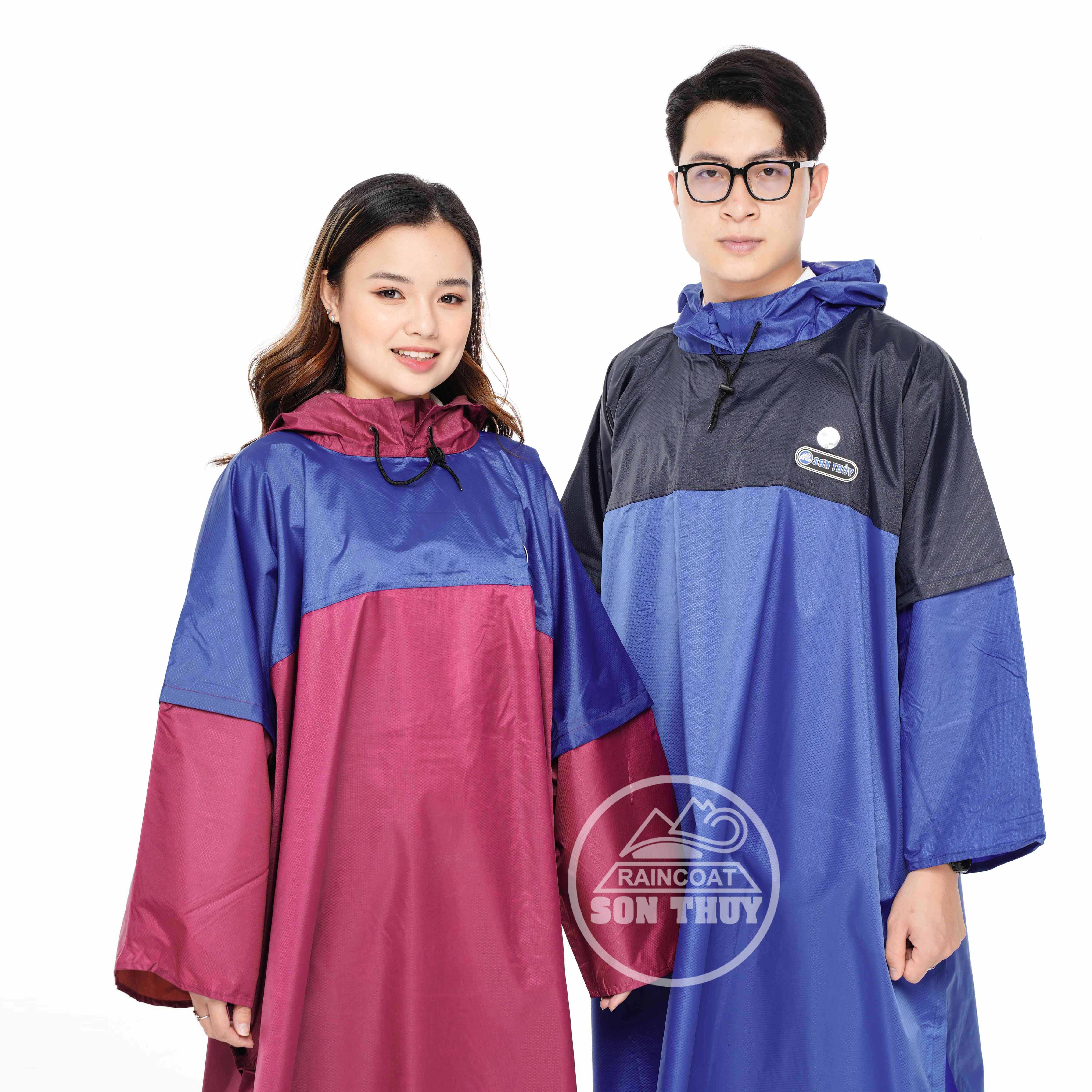 Áo mưa cài cạnh Sơn Thủy, áo mưa choàng cánh dơi vải dù vân tổ ong siêu