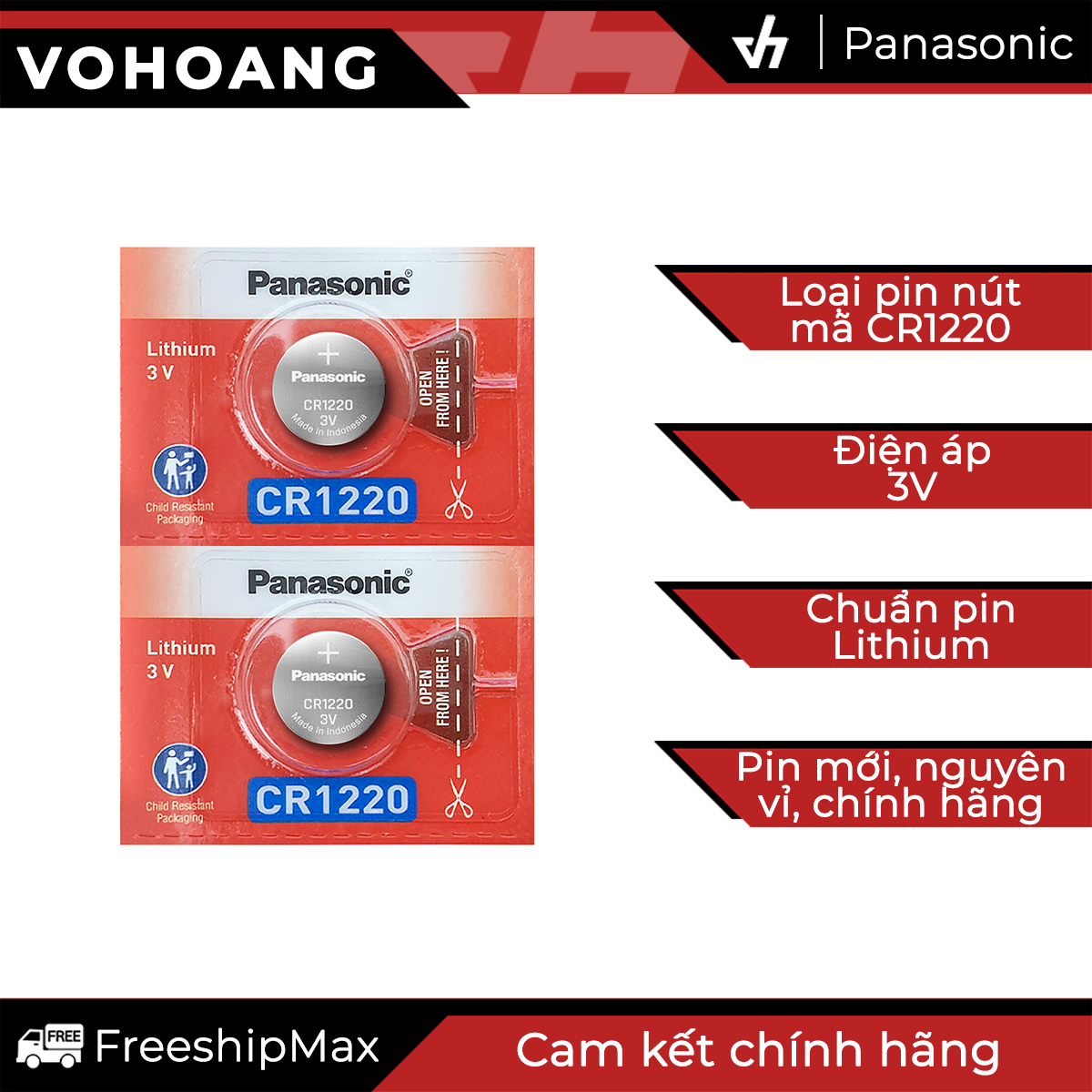 2 Pin Panasonic CR1220 dùng cho điện thoại, remote, đồng hồ, nhiệt kế, v.v…