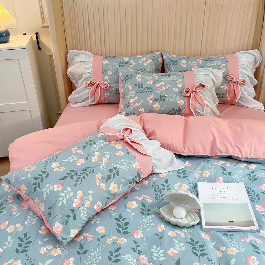 Bộ chăn ga cotton viền bèo