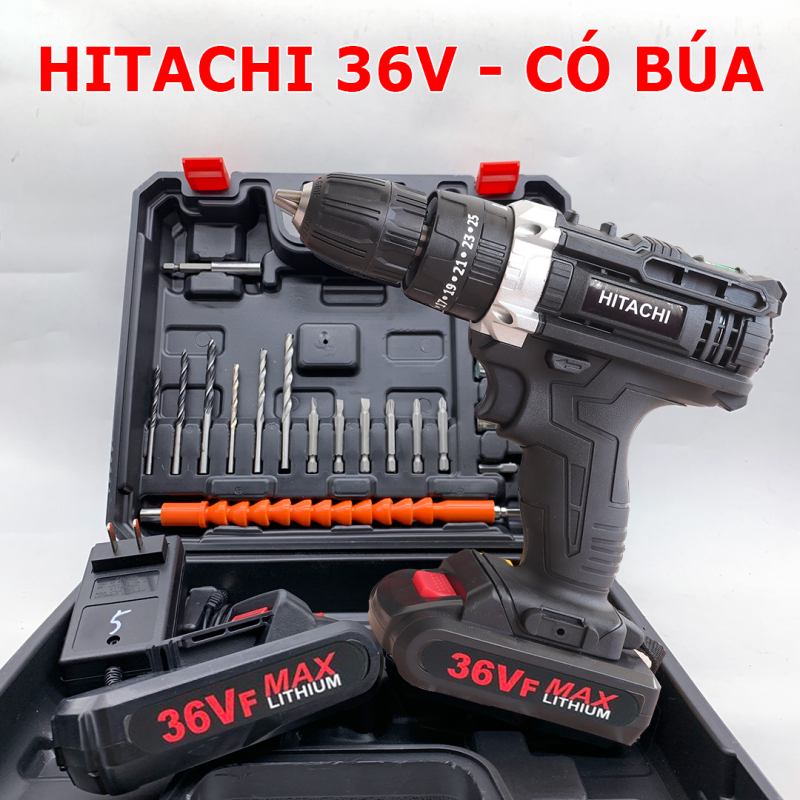 Máy khoan pin HITACHI 36V 3 chức năng có búa - Tặng kèm 24 chi tiết gồm các mũi khoan + Mũi bắt vít