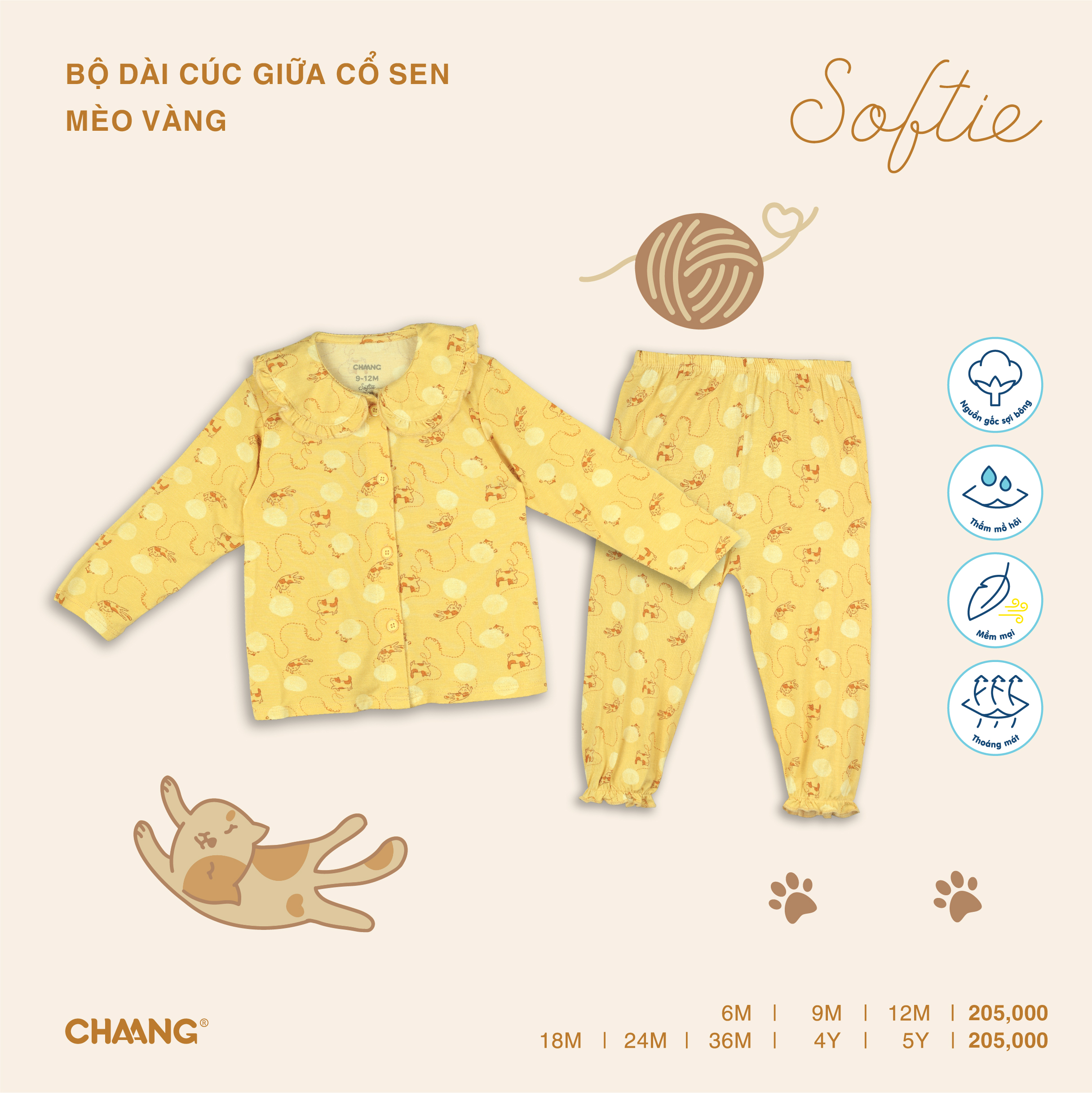 Bộ dài cúc giữa cổ sen Mèo Chaang