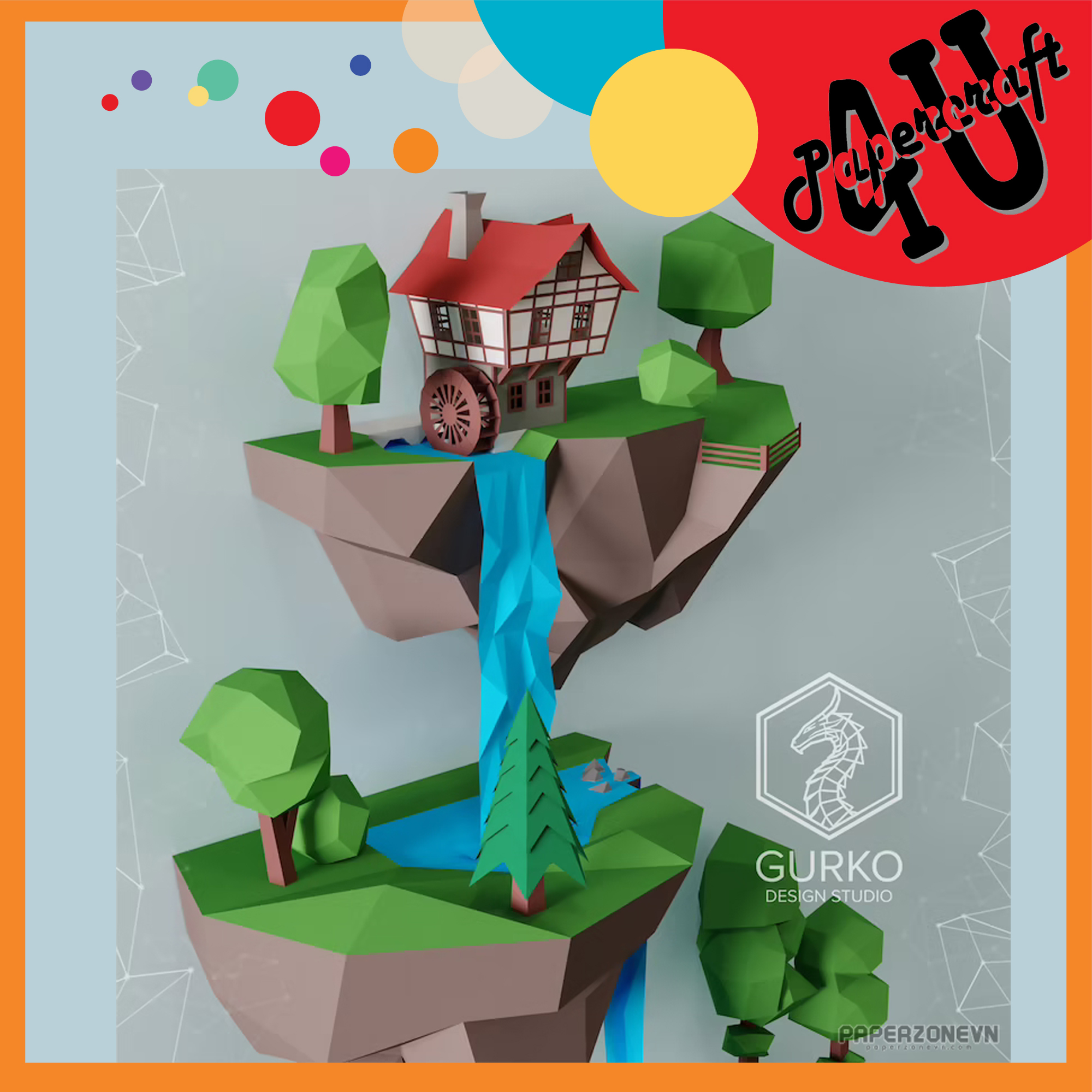 Mô hình giấy 3D treo tường: Thác nước