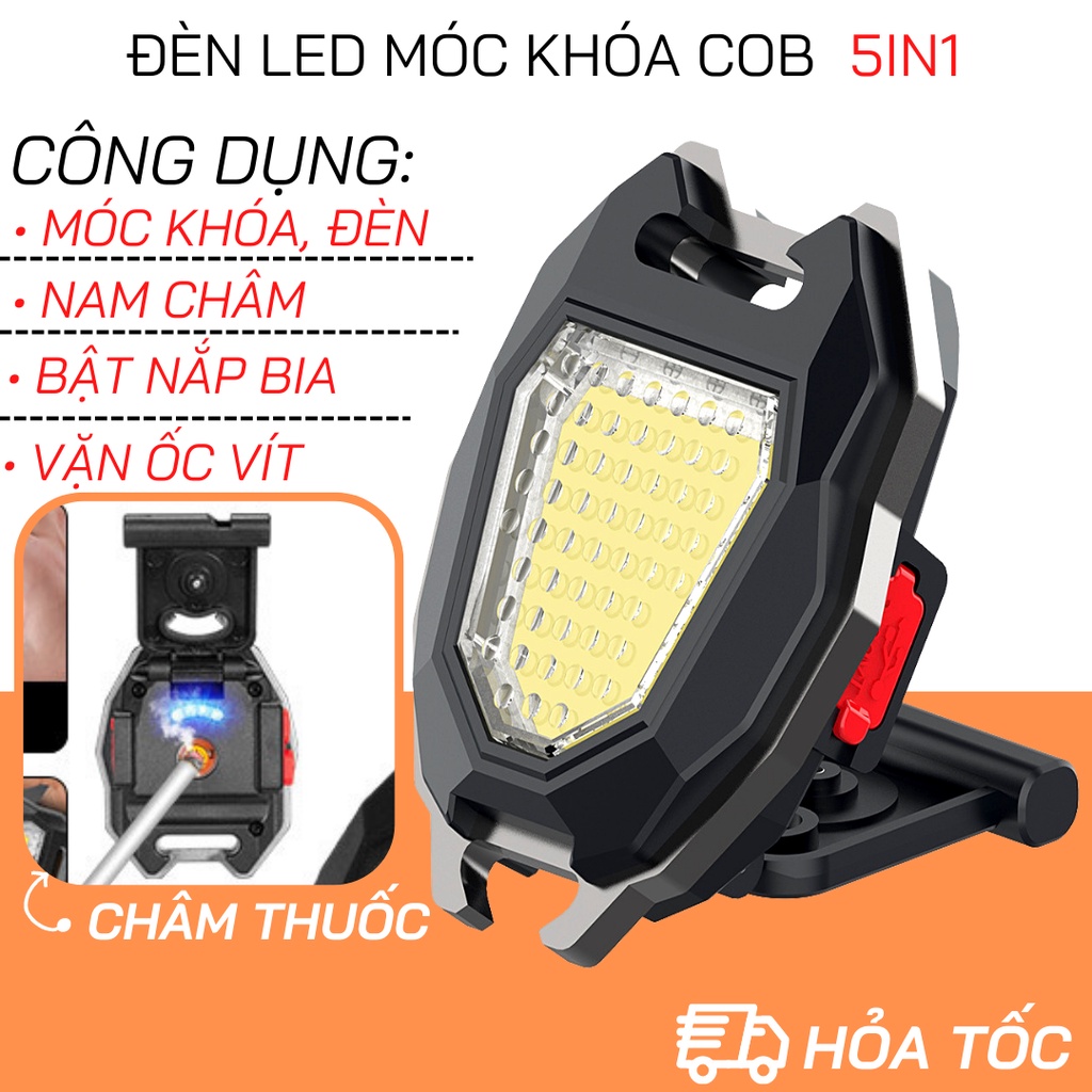 【Miễn phí vận chuyển】Đèn Móc Khóa Mini LED COB 800 Lumens, Đèn Led 7IN1 Mở Bia, Châm Thuốc, Vặn Ốc Vít, Nam Châm, Móc Khóa Chống Nước