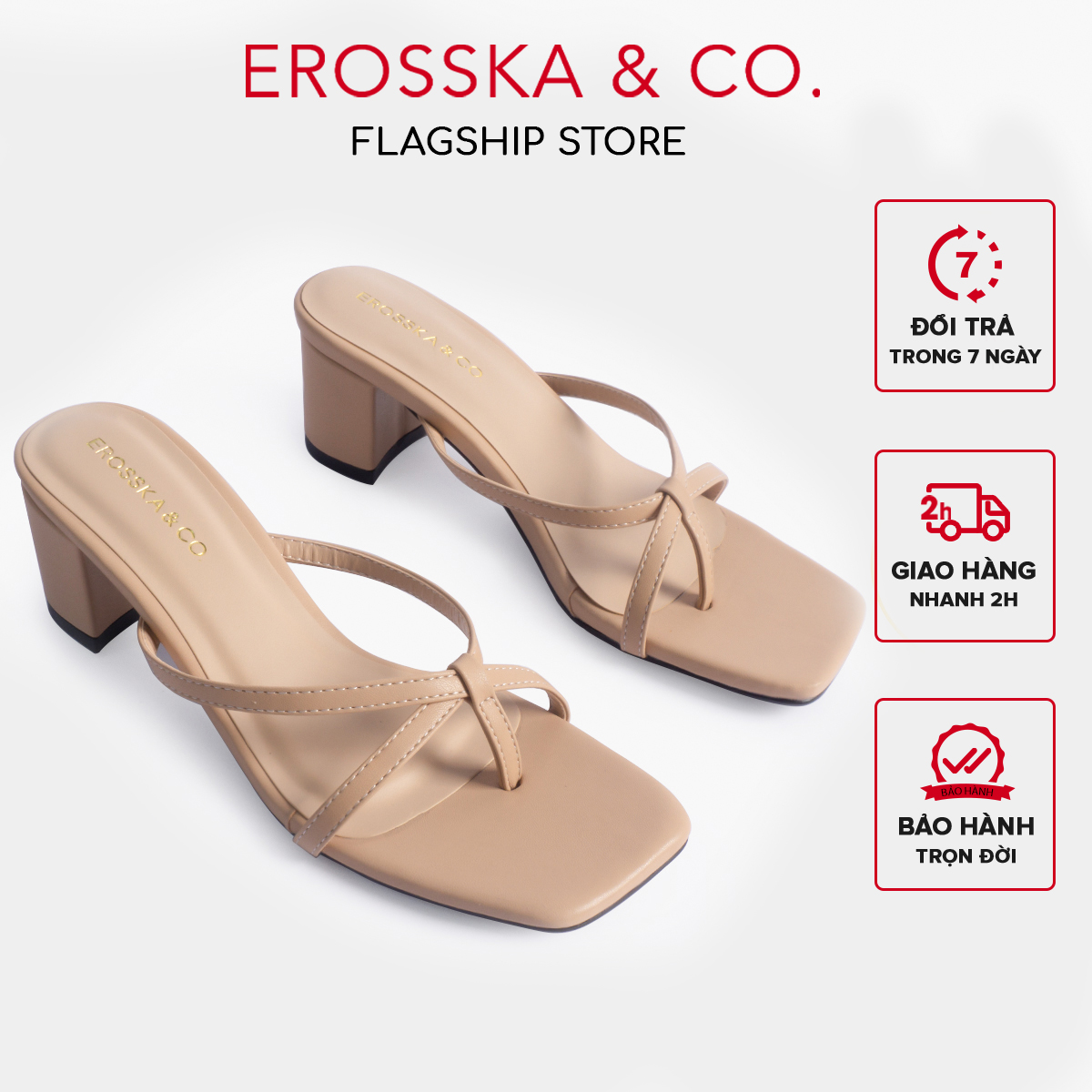 Guốc Cao Gót Xỏ Ngón Erosska Hàn Quốc cao 5cm màu nude _ EM075
