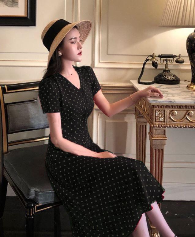[HCM]Đầm Vintage Chấm Bi Phong Cách Hàn Quốc Cực Hot Kèm Ảnh Thật