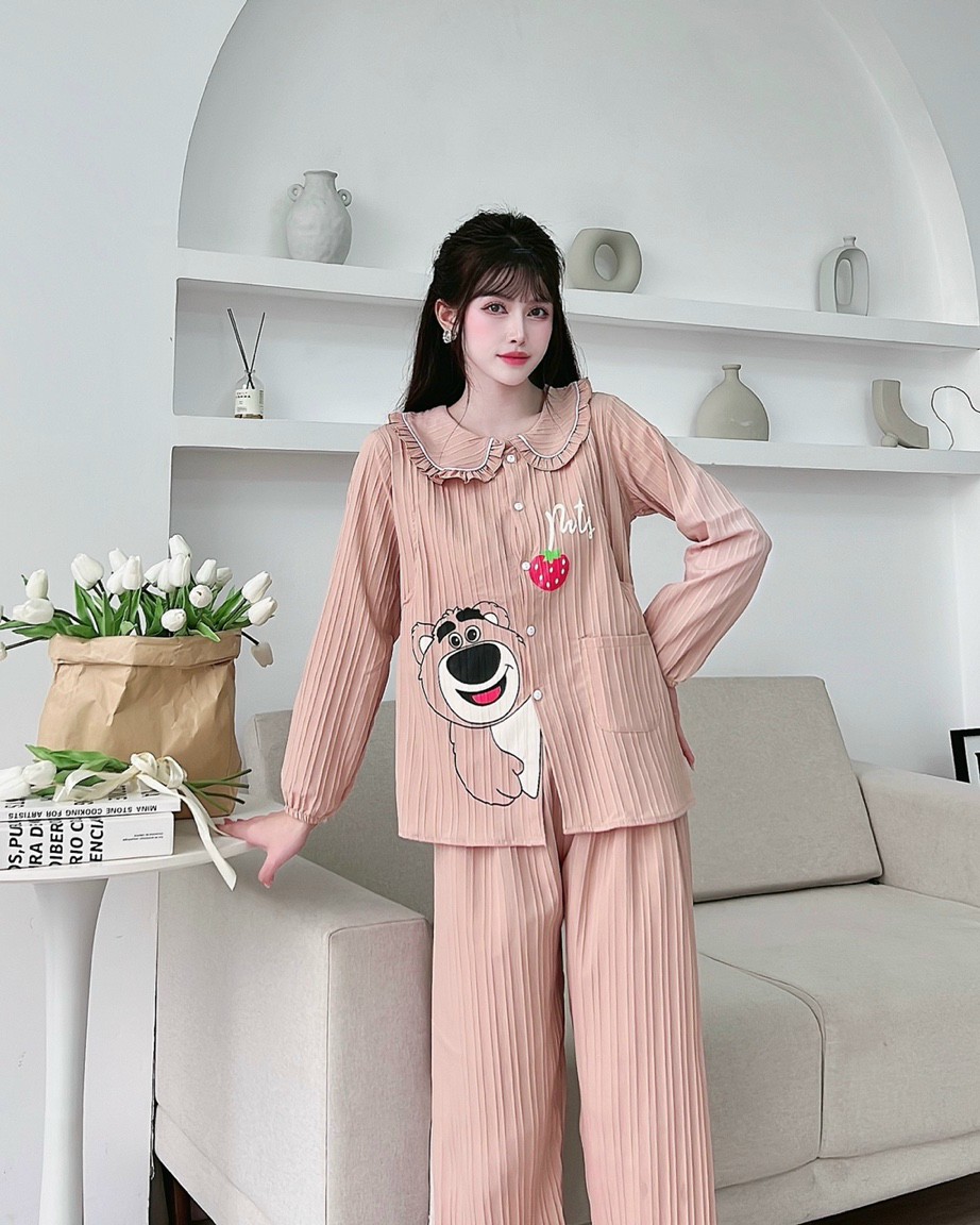Bộ gân đũi dài cổ sen mặc bầu và sau sinh