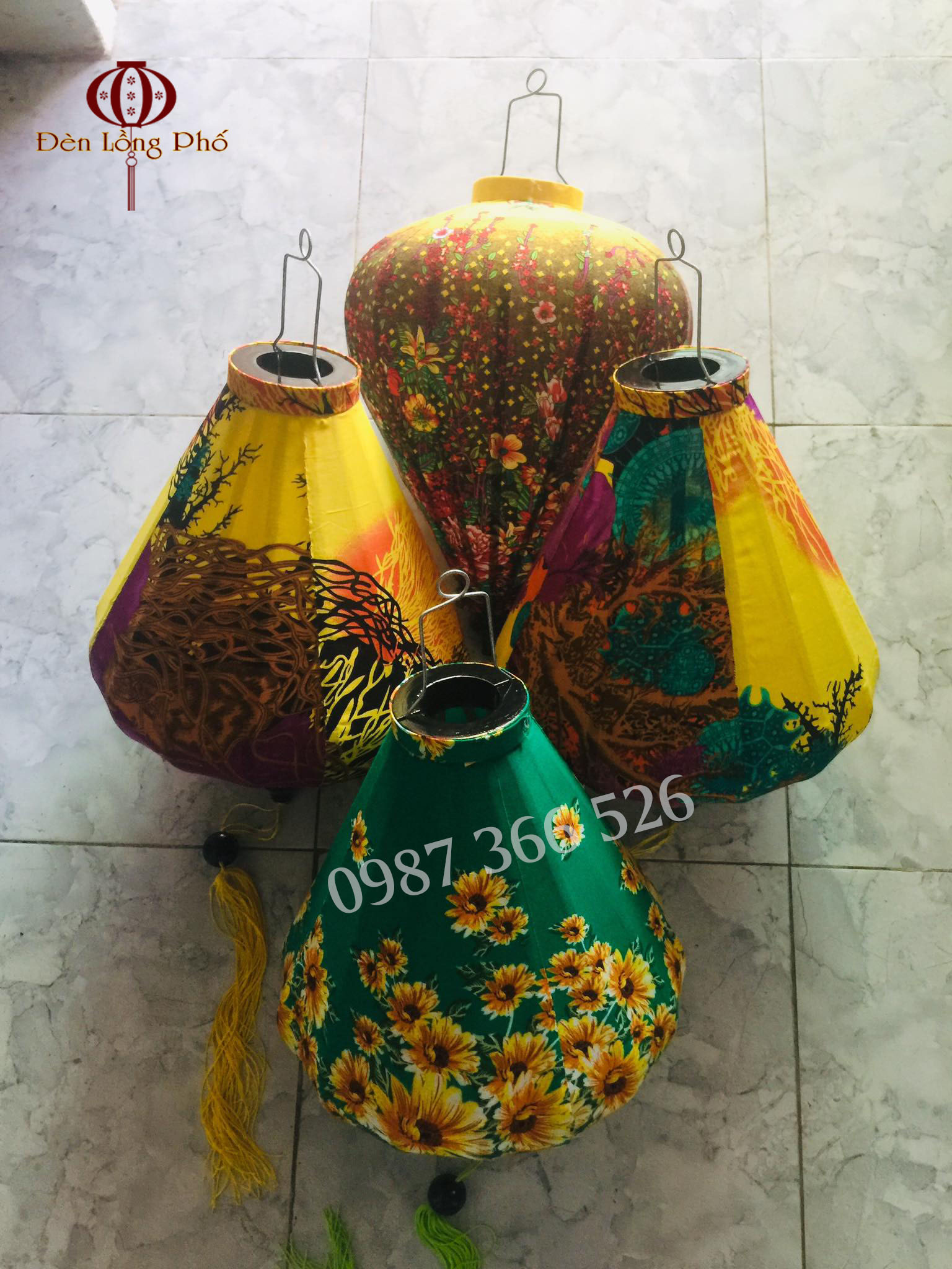 Đèn Lồng Hội An vải lanh hoa - size 45 cm