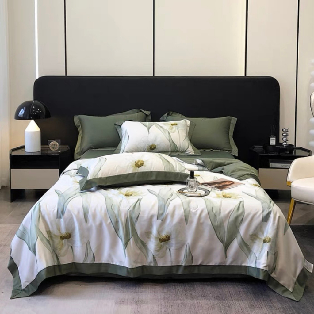 Bộ set đủ bộ chăn ga lụa thái chăn hè, phi lụa, cotton lụa hàng nhập khẩu 4 món siêu đẹp mát lạnh - kimi decor