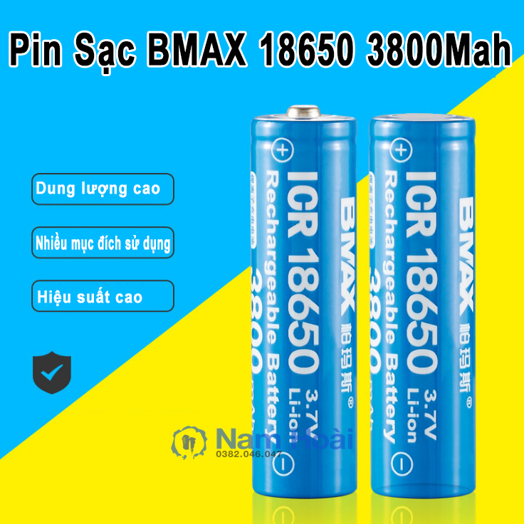 Pin BMAX 18650 3.7V Li-ion Đầu Lồi Dung Lượng 3800 mAh Có Mạch Bảo Vệ