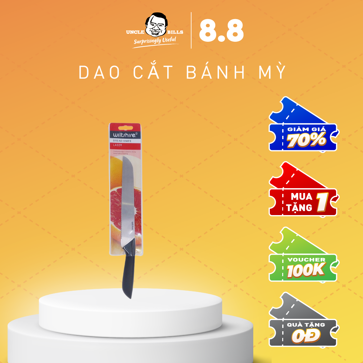 Dao Cắt Bánh Mì Chất Liệu Thép Siêu Bén Lưỡi Dao Răng Cưa Chất Liệu Thép Không Gỉ Nhập Khẩu Từ Đức Uncle Bill HW0567 Không Cần Mài Thời Gian Sử Dụng Đến 5 Năm Dùng Cắt Bánh Kem Bánh Bông Lan Bánh Pizza