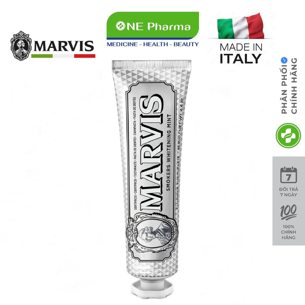 Kem Đánh Răng Marvis Màu Bạc Cho Người Hút Thuốc Smokers Whitening Mint Toothpaste 85ml