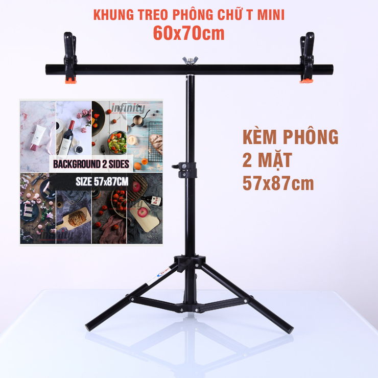 Khung chữ T Mini chính hãng Tianrui (Đã kèm 2 kẹp phông) hỗ trợ chụp ảnh sản phẩm