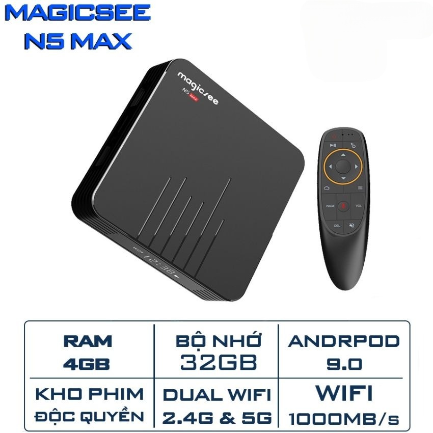 Android Tivi Box Magicsee N5 Max - Ram 4GB. Rom 32GB, Android 9.0 - Điều khiển giọng nói