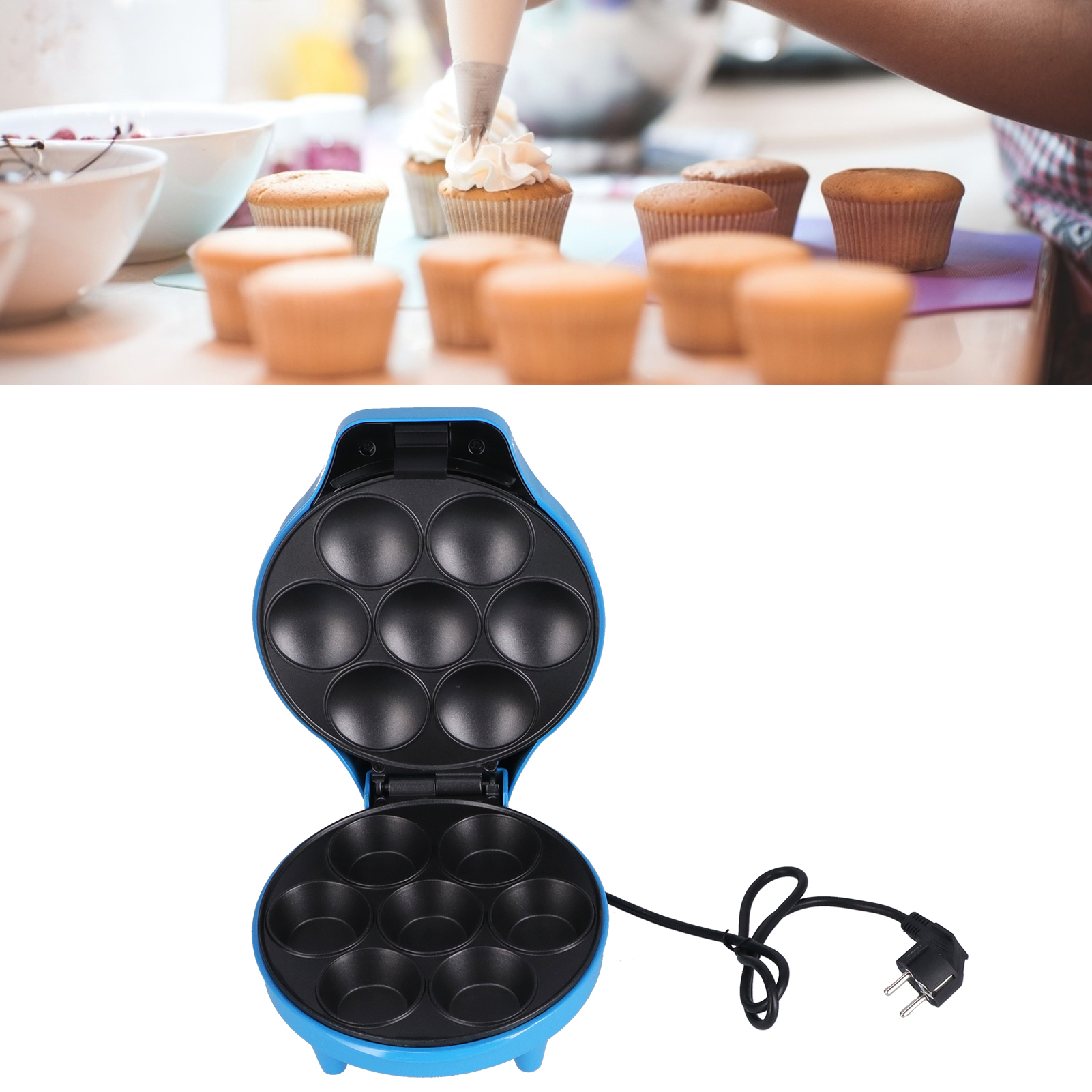 Multi-function 7-Holes Donut Machine Double-Sided Heating Cup Cake Maker 1200W