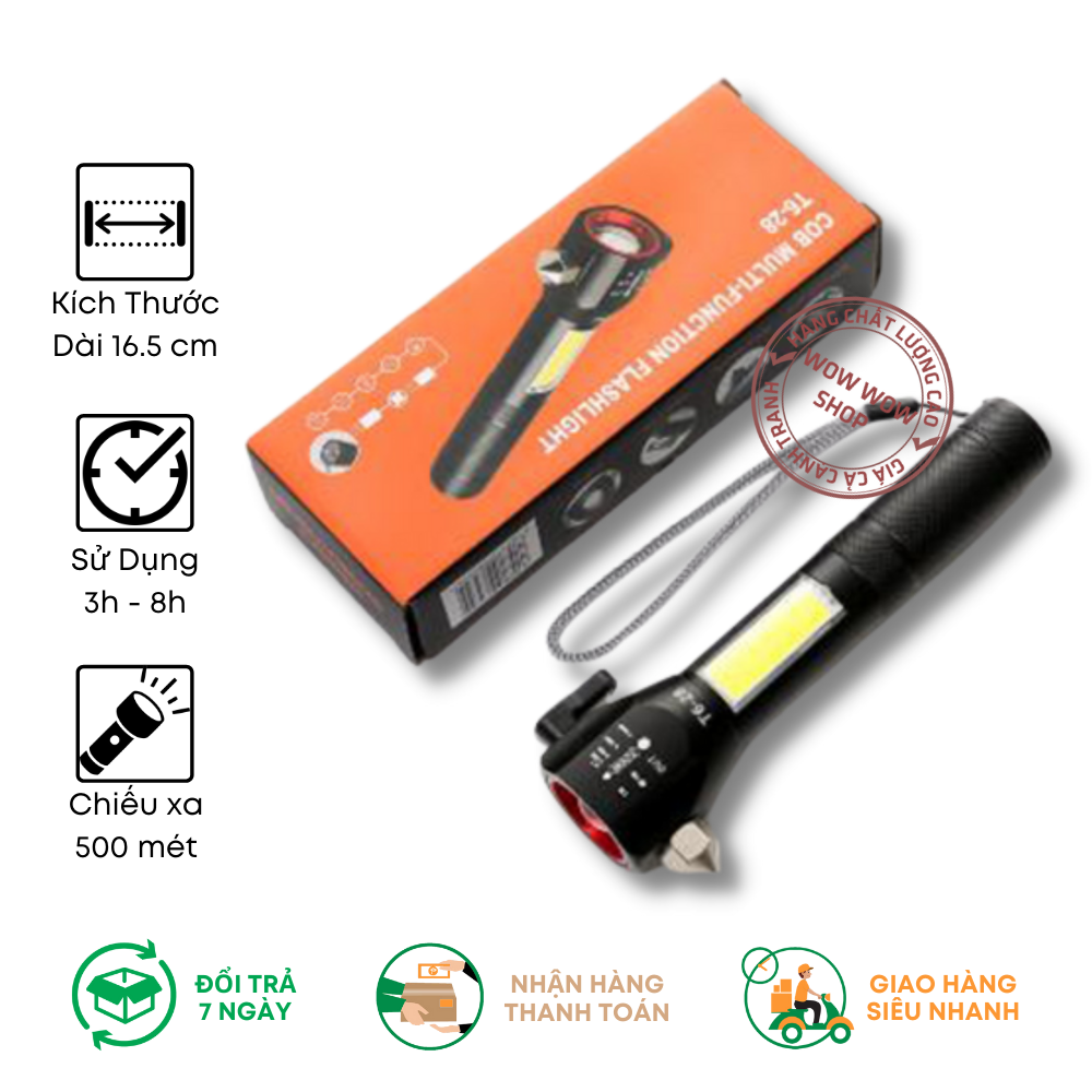 Đèn pin cầm tay led cob t6-28 có búa