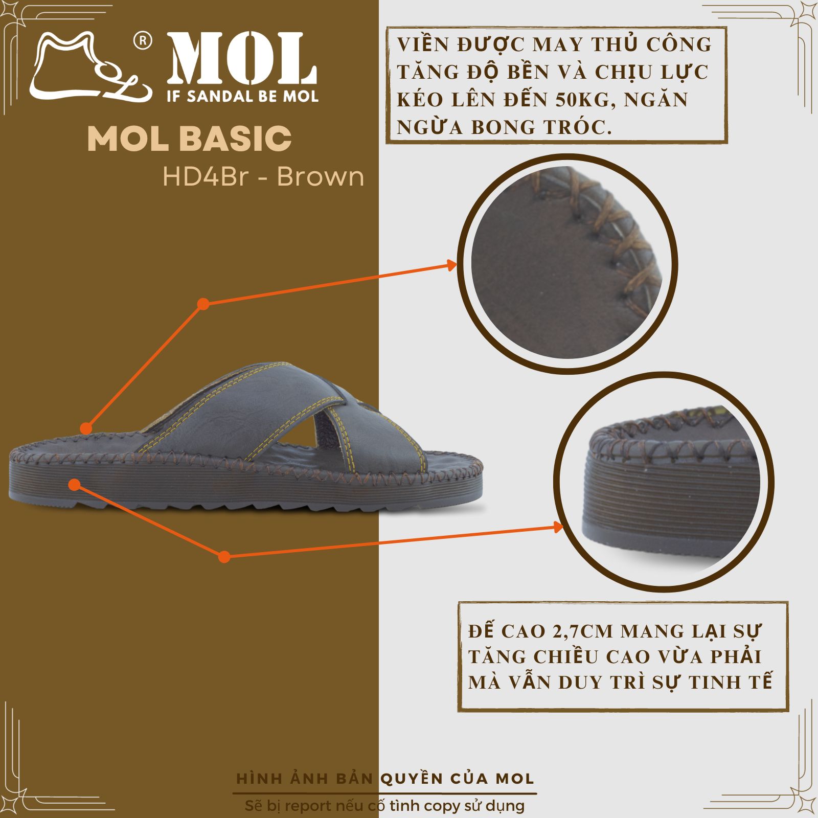Dép nam quai chéo hiệu MOL da Bò HD4