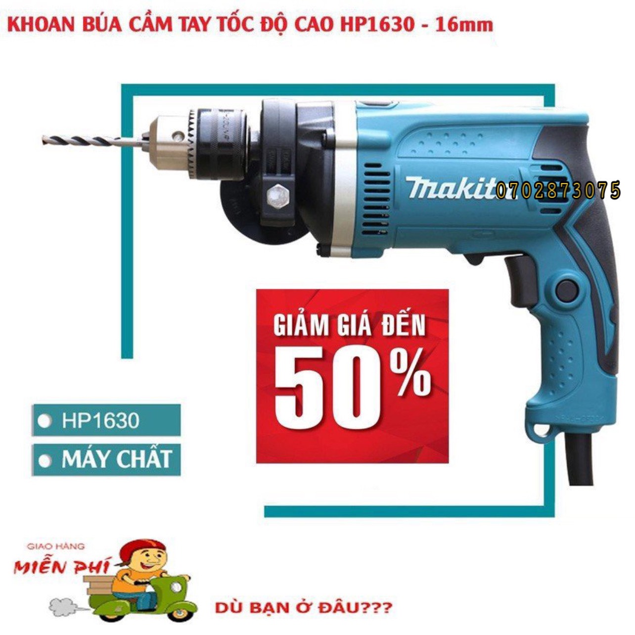 Máy khoan cầm tay makita chính hãng (mẫu 2024) hàng loại 1. Máy khoan điện Makita HP 1630 có khoan búa - khoang tường - máy đục bê tông - máy khoan gỗ - máy khoan sắt - khoan lõi đồng 100%