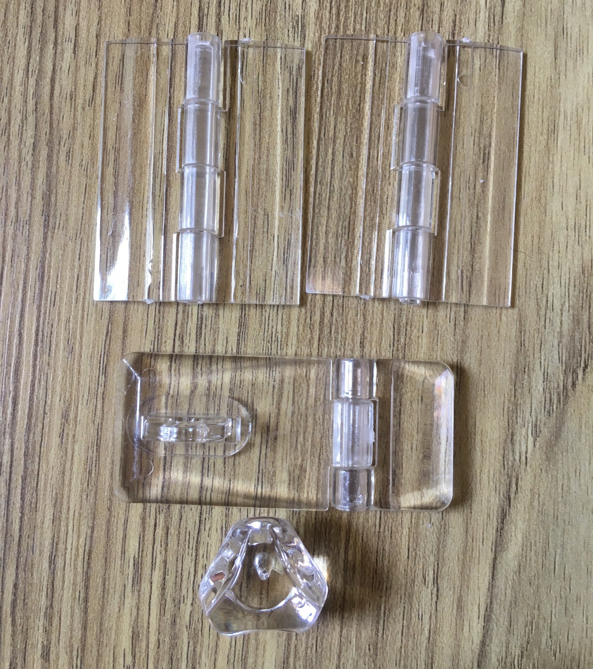 Phụ kiện mica làm tủ, hộp, gồm bản lề/chốt khóa/tay cầm bằng mica trong suốt