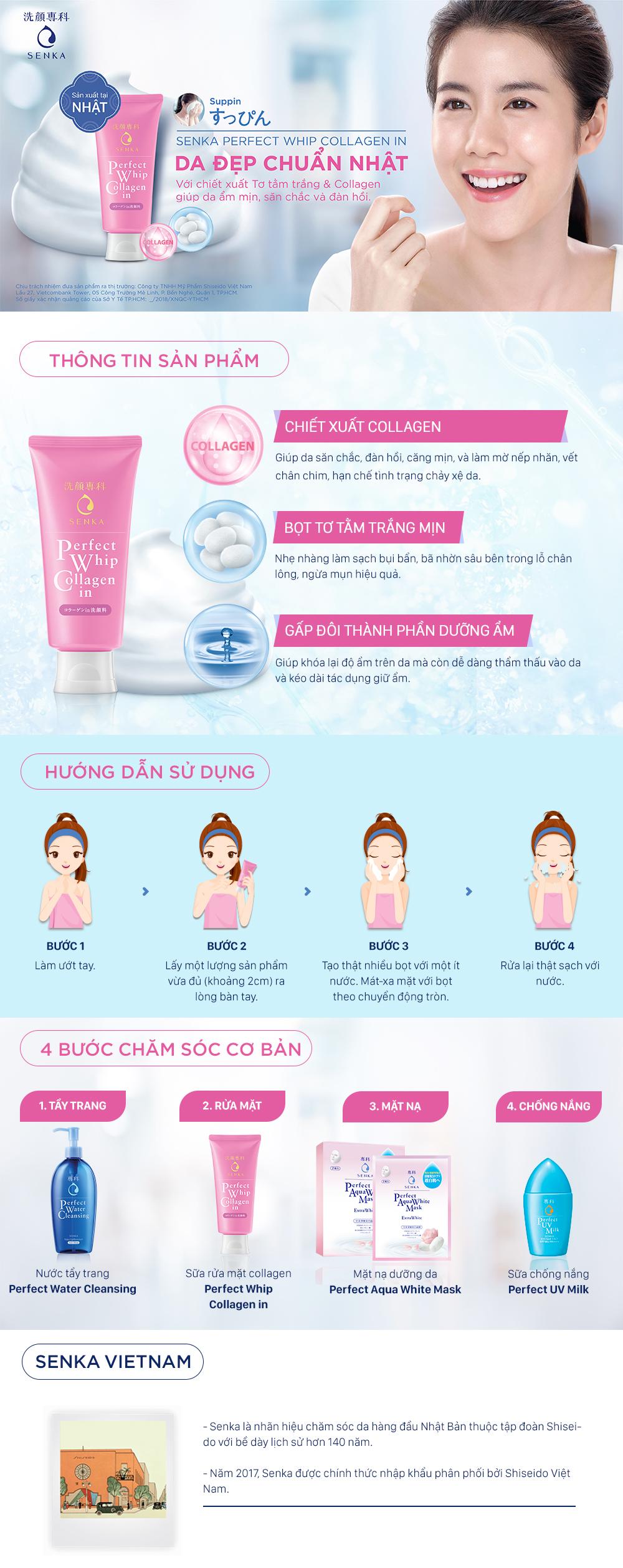 Sữa rửa mặt Collagen  Perfect Whip Collagen