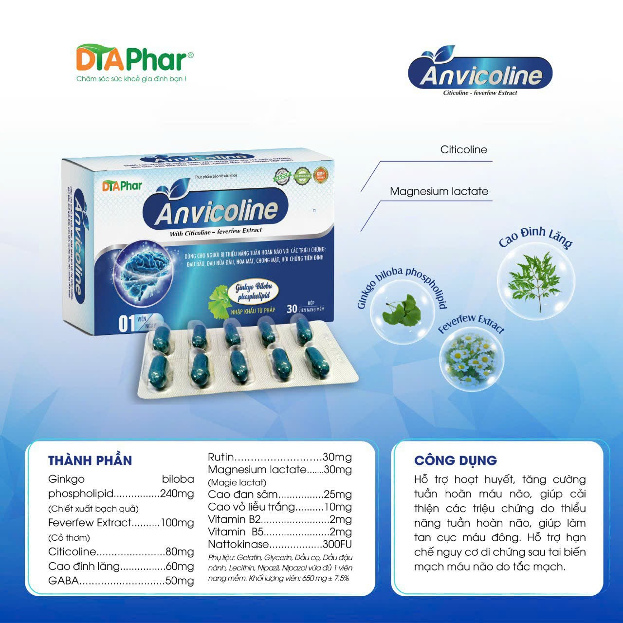 Bổ não viên uống hoạt huyết dưỡng não anvicoline