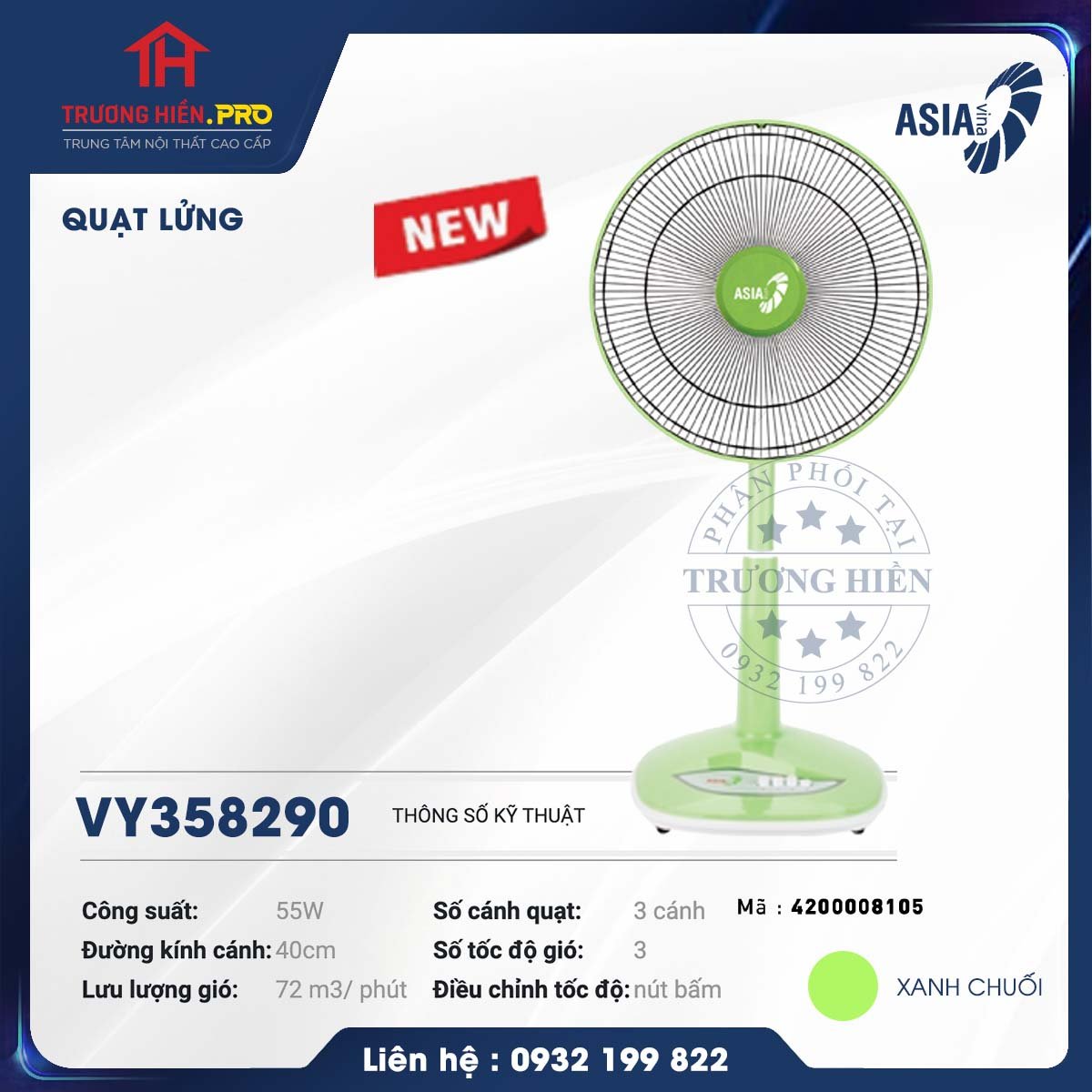 Quạt lửng nhựa cao cấp Asia A16018 - Công suất 55W- Hàng chính hãng giá rẻ - Giao màu ngẫu nhiên - Bảo hành 24 tháng