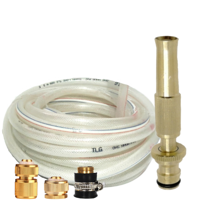 Vòi nước vòi phun nước rửa xe tưới cây tăng áp thông minh + bộ dây bơm nước 5m cao cấp TLG 587498-1 đầu đồng, cút đồng(trắng)