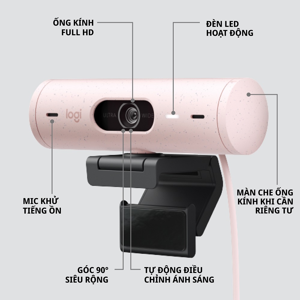 Combo Webcam Logitech Brio 500 và tai nghe Logitech Zone Vibe 100