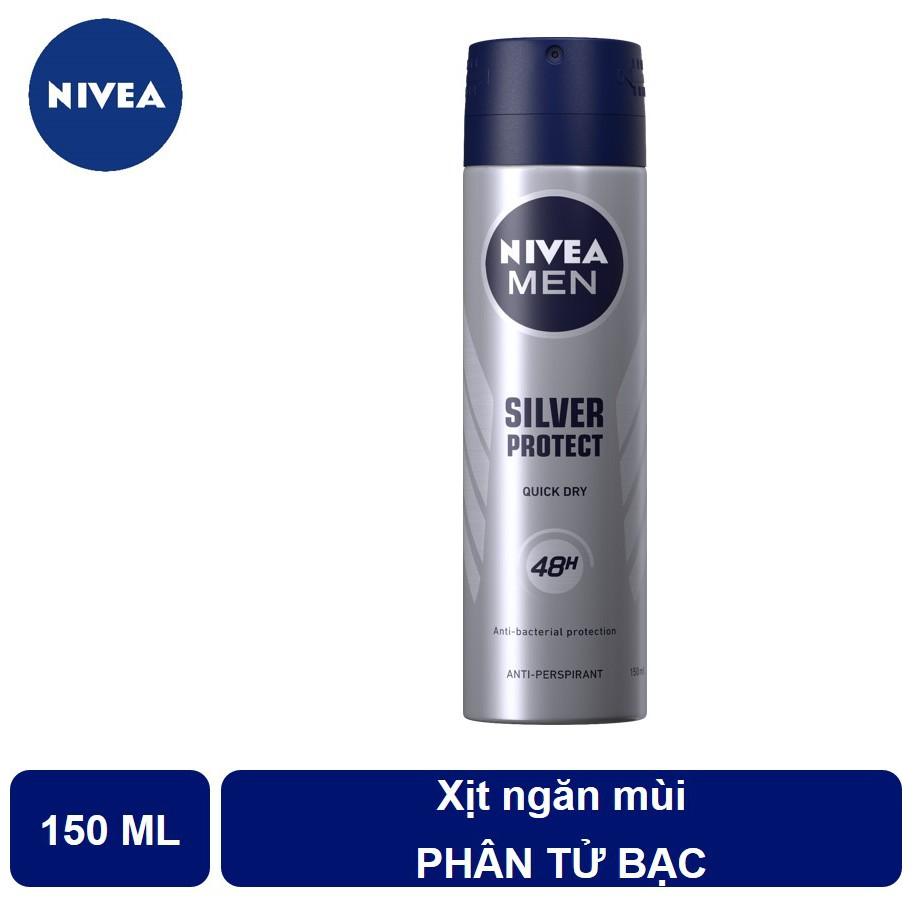 Xịt Ngăn Mùi NIVEA MEN Silver Protect Phân Tử Bạc Ngăn Khuẩn Gây Mùi Vượt Trội (150 ml)
