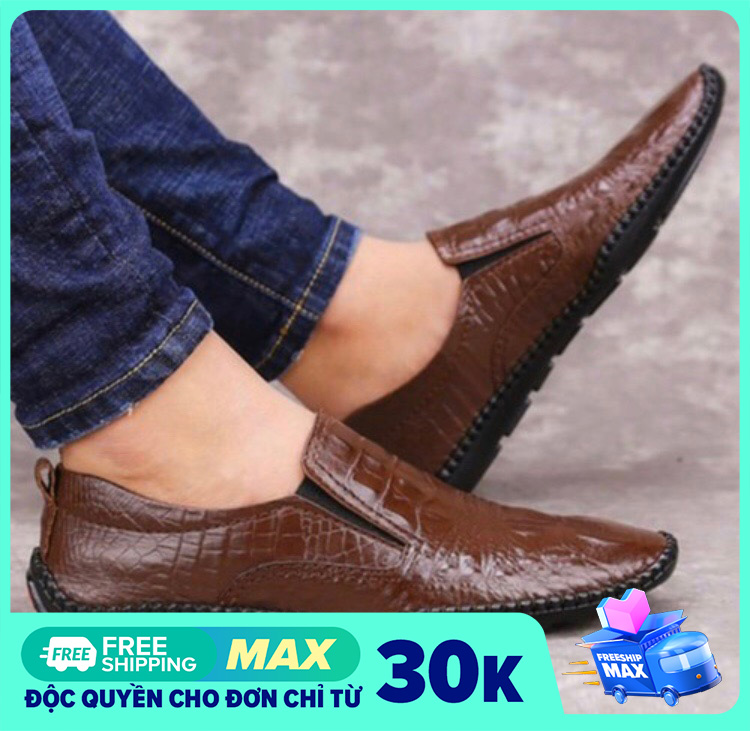 Giày Lười Nam da bò dập vân cá sấu