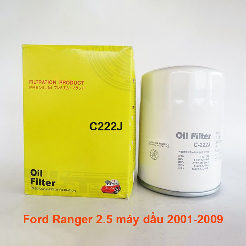 Lọc nhớt ford ranger 2.5l máy dầu 2001, 2002, 2003, 2004, 2005, 2006, 2007, 2008, 2009 mã c222j của js asakashi nhật bản