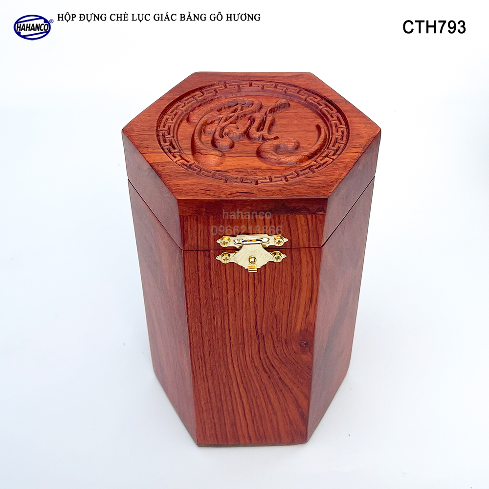 Hộp đựng trà bằng gỗ hương hahanco hình lục lăng chữ phúc siêu đẹp - cth793