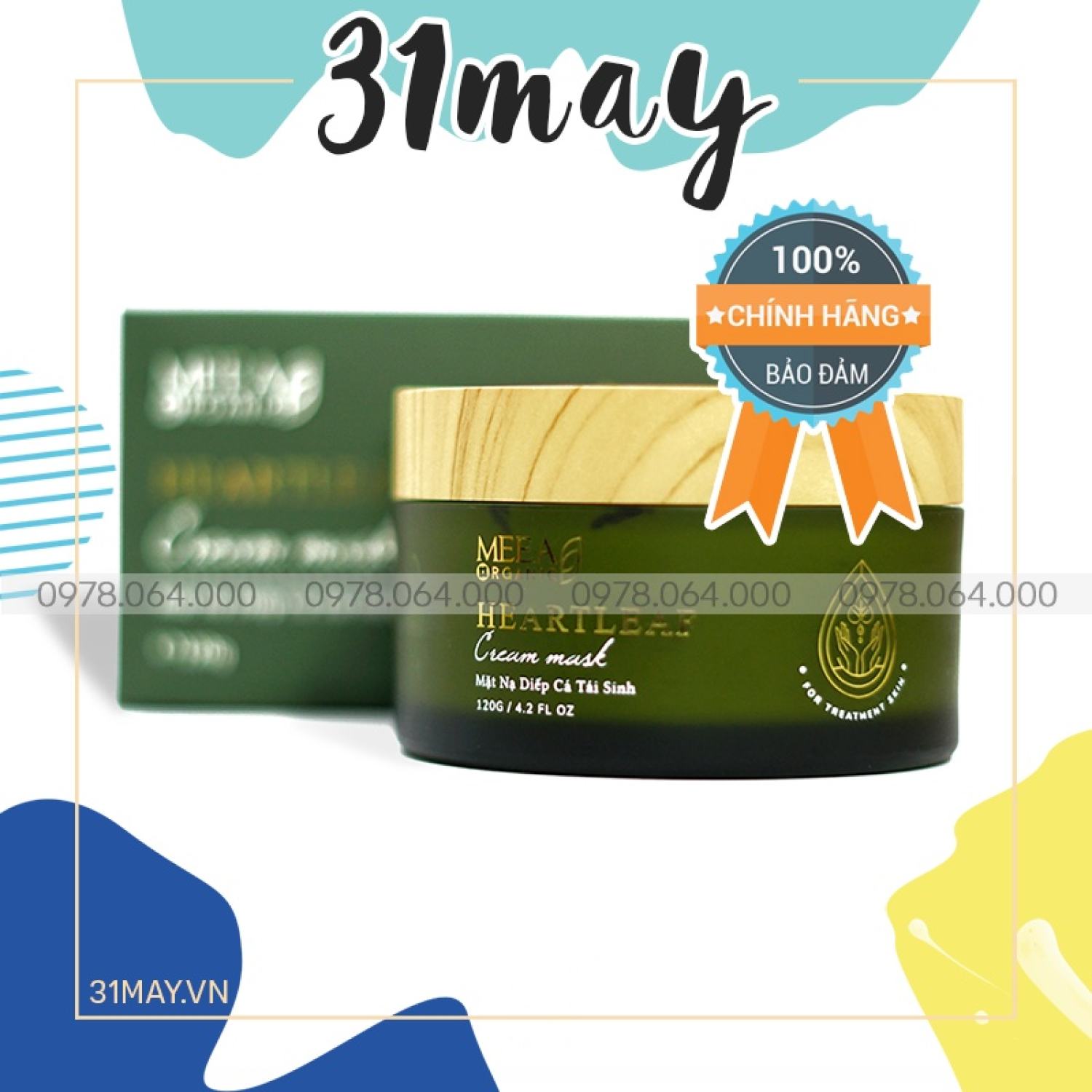 Mặt nạ diếp cá tái sinh meea organic chính hãng - mask nhiếp cá đắp mặt 120g