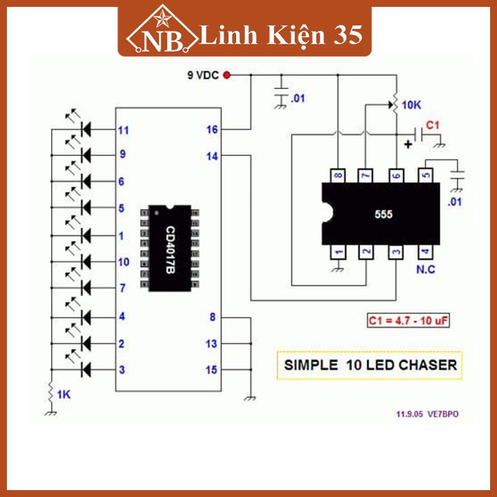 CD4017, IC đếm thập phân CD4017 chân cắm DIP16/ chân dán SOP16