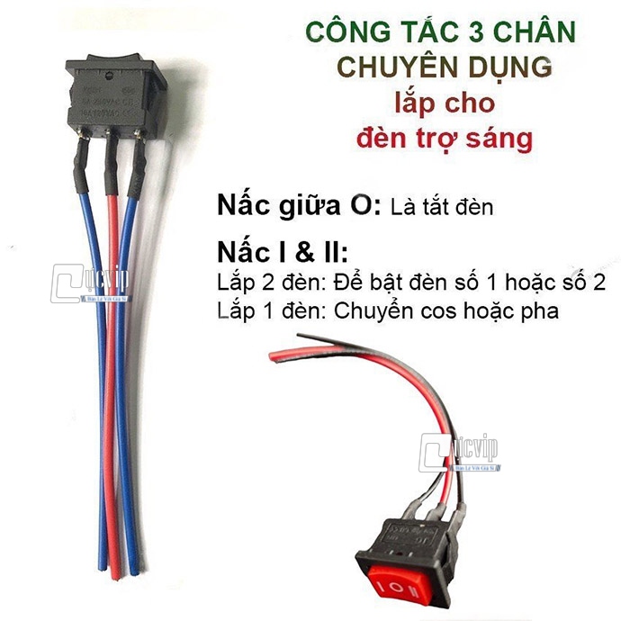 Công tắc 3 chân, 3 chế độ, sẵn giắc cắm - chuyên dụng dành cho đèn trợ sáng, công tắc on - off - on ms5924