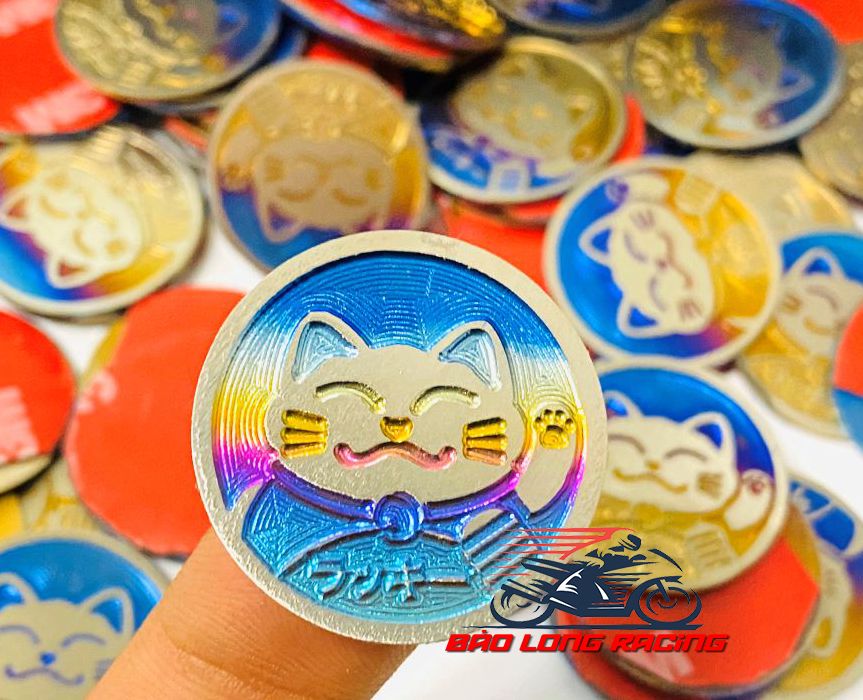 Tem TiTanium Mèo May Mắn gắn xe máy (100% Titan)
