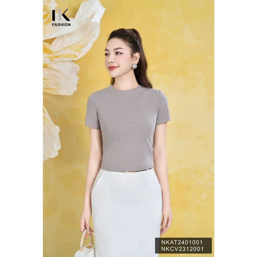 Áo thun, áo phông croptop nk fashion công sở nữ thiết kế cách điệu sang trọng, thanh lịch trẻ trung, thoải mái nkat2401001