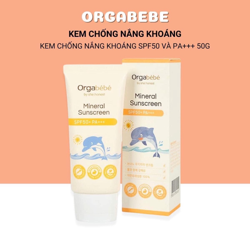 Kem chống nắng orgabebe + nước tẩy trang kem chống nắng nội địa Hàn Quốc